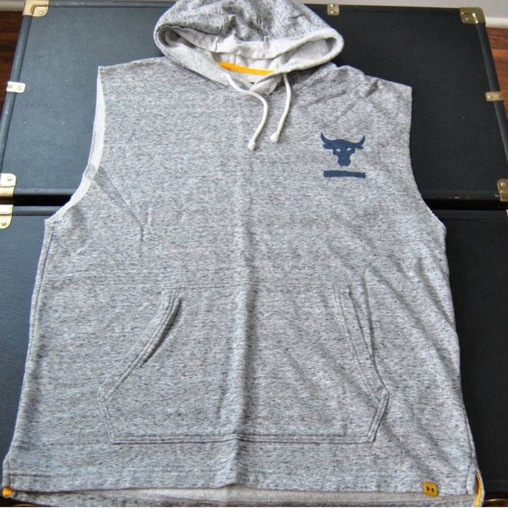 Project Rock Under Armour Gray Sleeveless Hoodie with front pocket Large